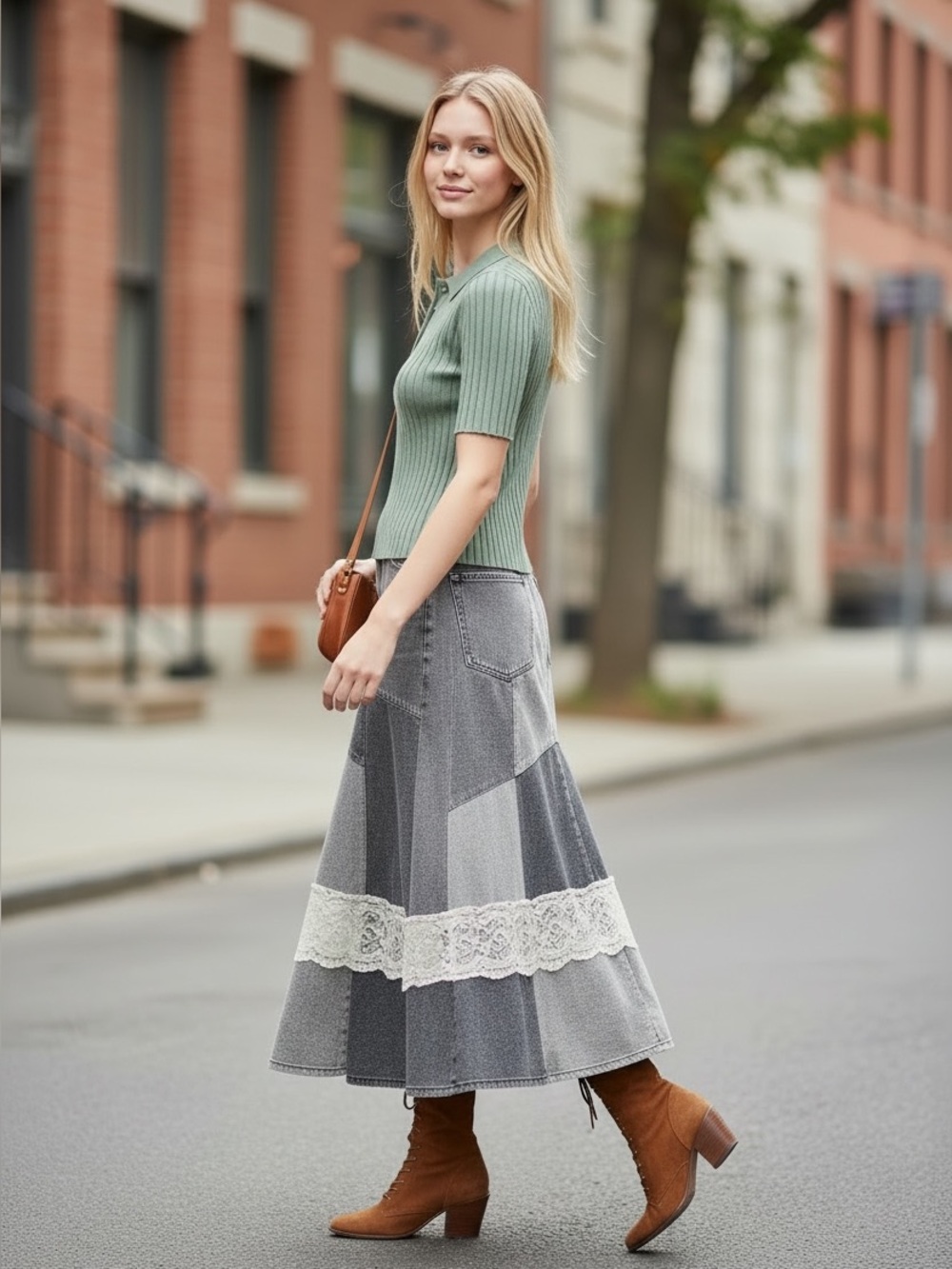 281 • Double Zero Ribbed Sage Green Cropped Polo Top